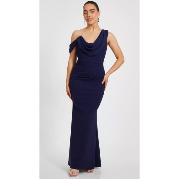 Quiz Petite Navy Drop Sleeve Maxi Dress - Picture 1 of 4